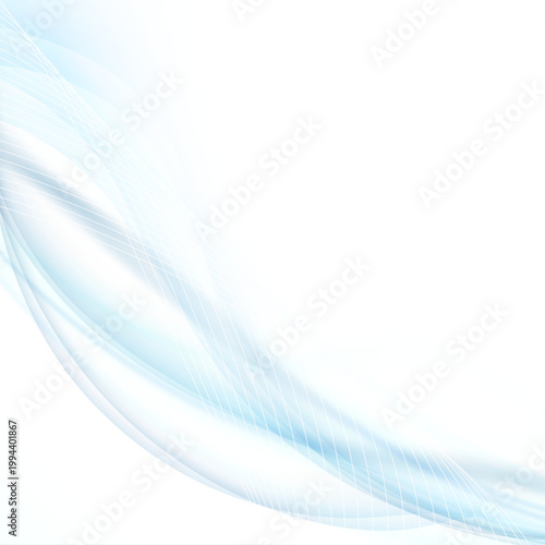 滑らかなブルーグラデーションのウェーブラインが流れる抽象背景・清潔感と未来感のあるビジネス向けデザイン素材