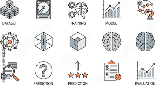 Artificial intelligence icons display various machine learning.