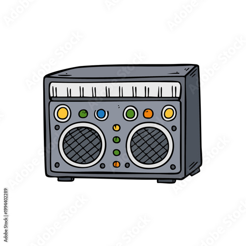 Retro Boombox with Colorful Buttons and Speakers Stylized Illustration