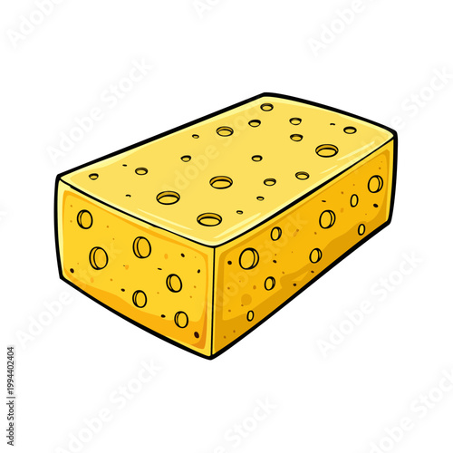 Illustration of a yellow rectangular cheese block with holes