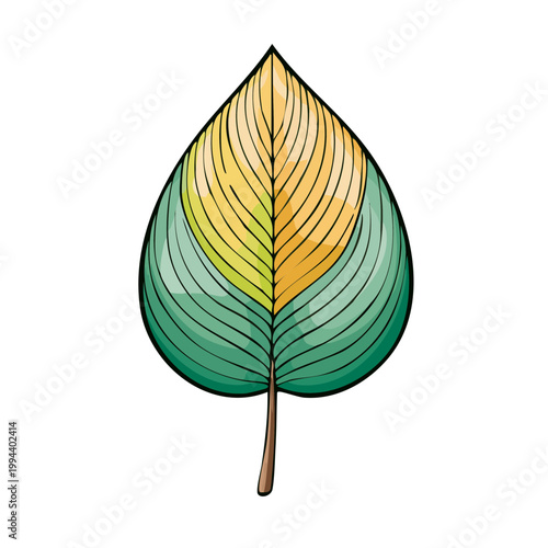 Vibrant stylized leaf with flowing lines and gradient green and yellow colors