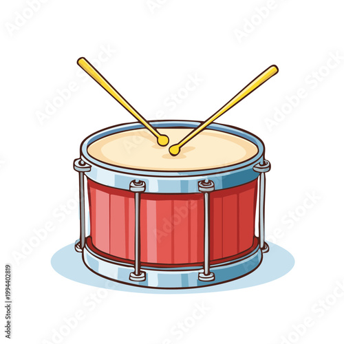 Red Drum with Drumsticks, Percussion Instrument Illustration, Musical Entertainment