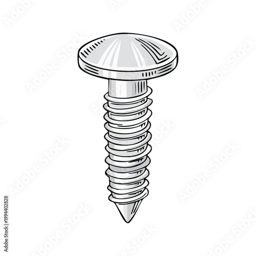 Single round head wood screw with sharp point and threaded shaft