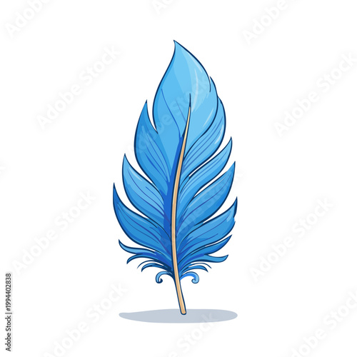 Vivid blue feather detailed illustration elegant and light with a subtle shadow