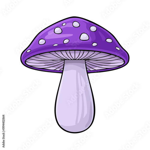 Vibrant purple mushroom with white spots isolated on a white background simple illustration