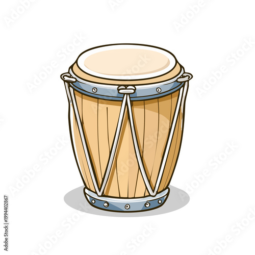 Classic wooden conga drum with metal hardware and taut skin head percussion instrument