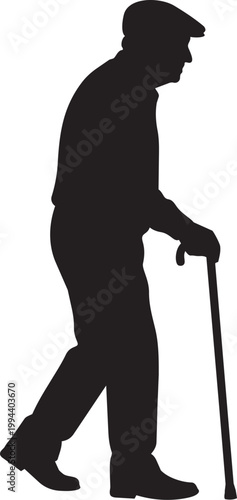 Elderly person walking with the assistance of a cane