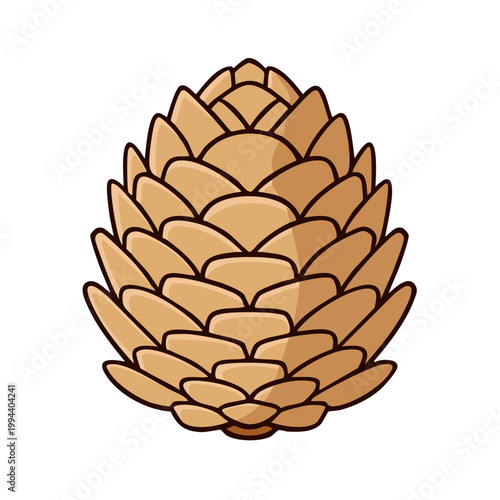 Simple stylized pine cone graphic with overlapping scales and a light brown color
