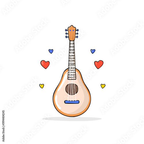 Acoustic Guitar with Floating Hearts and Musical Notes Illustration