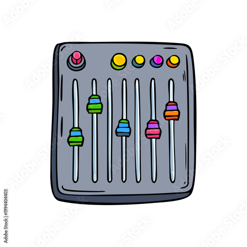 Colorful Cartoon Audio Mixer with Sliders and Knobs