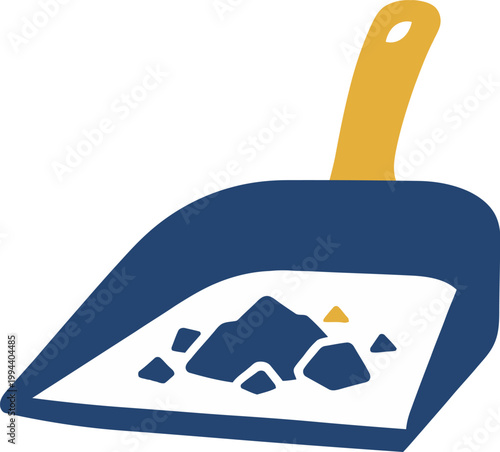 Illustration of a Blue Dustpan with Dirt and Debris