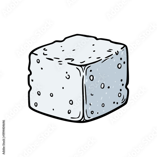 Hand Drawn Illustration of a Single Sugar Cube with Speckled Texture and Outline