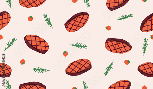 Cute meat steak seamless pattern background
