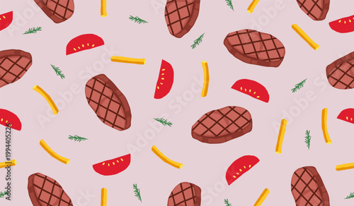 Cute meat steak seamless pattern background