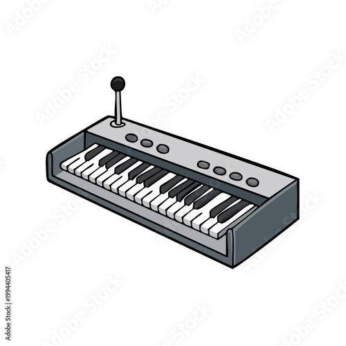 Retro electronic keyboard musical instrument with joystick and knobs for sound control