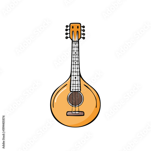 Traditional Stringed Musical Instrument with Pear-Shaped Body and Neck