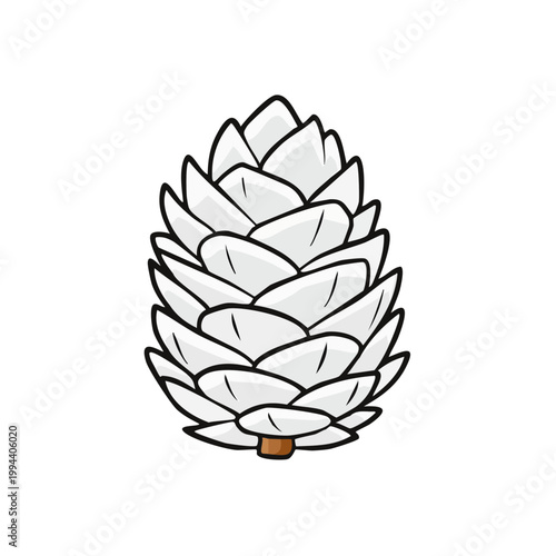 Stylized Drawing of a White Pine Cone Isolated on White Background