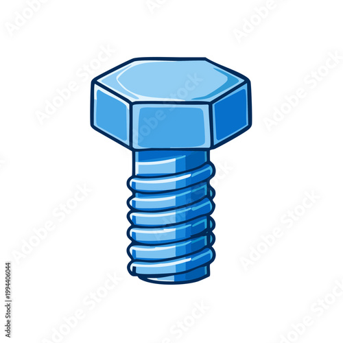 Cartoon illustration of a blue hex head bolt with threaded shaft