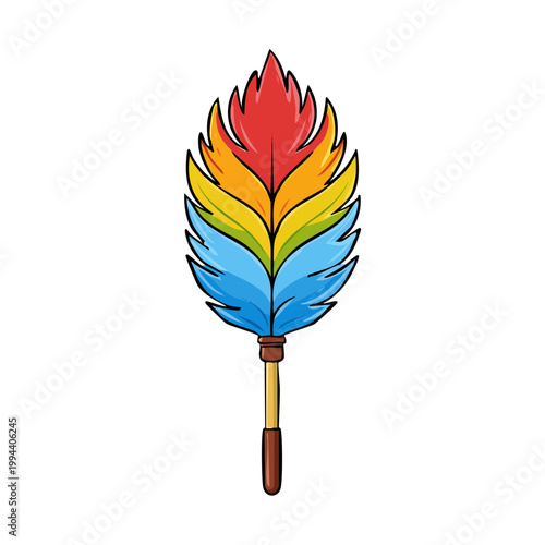 Colorful feather duster with wooden handle cleaning tool for dusting and tidying up