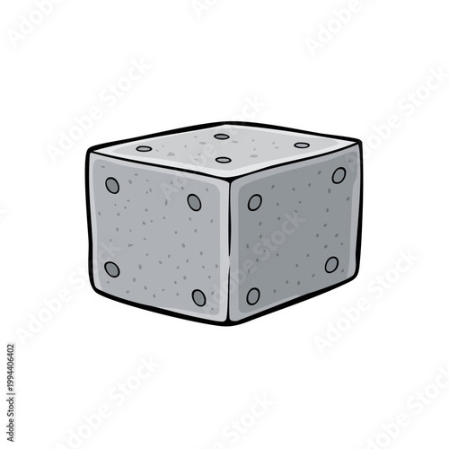 Single gray game cube with six sides and visible pips displaying a seven count for chance or gambling concepts
