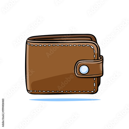 Brown leather bifold wallet with snap closure illustration