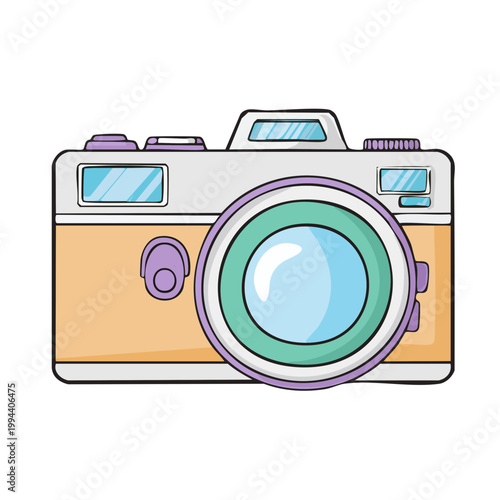 Retro analog camera with pastel colored body and lens capture mechanism