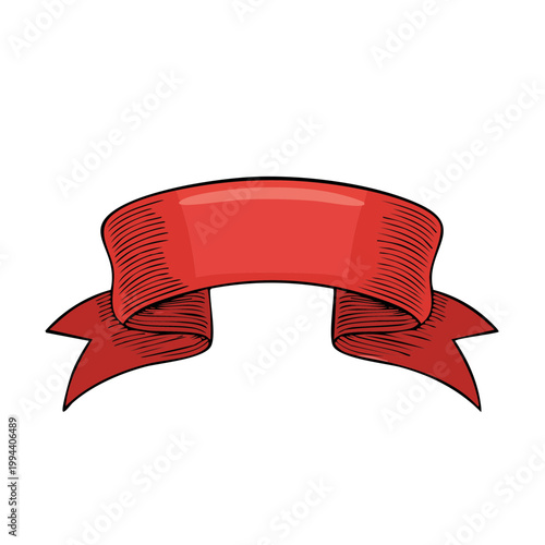 Hand Drawn Red Ribbon Banner With Copy Space for Text or Design