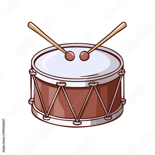 A Cartoon Snare Drum with Drumsticks Ready to Play