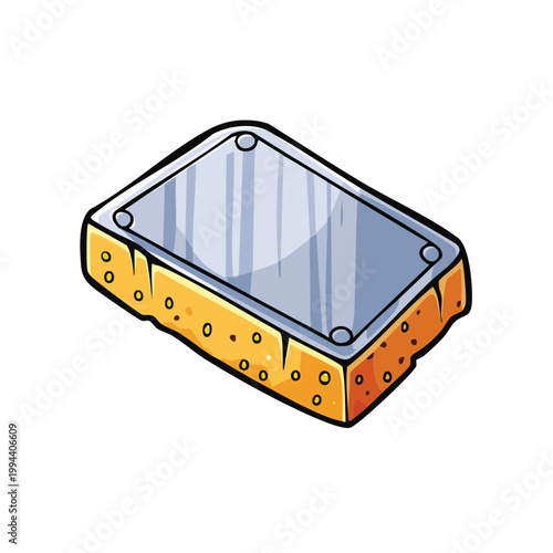 Rectangular Sponge with Metal Top and Rivets Isolated on White