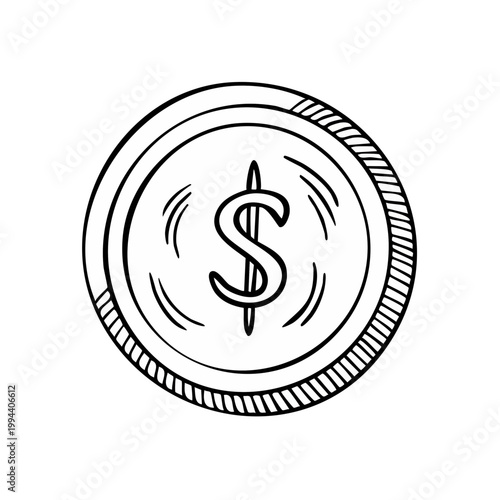 Hand-drawn coin with dollar sign illustration