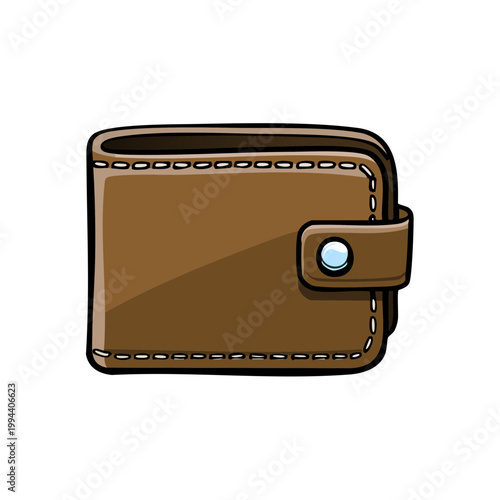 Illustration of a Closed Brown Leather Bi Fold Wallet with Stitching Detail