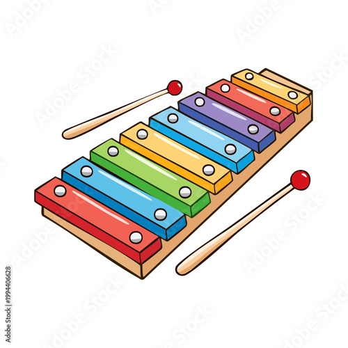 Colorful wooden xylophone with mallets for musical education and playtime