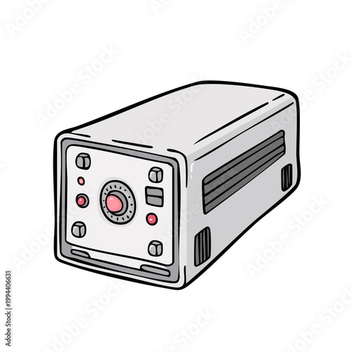 Retro electronic device with knobs and buttons, minimalist illustration