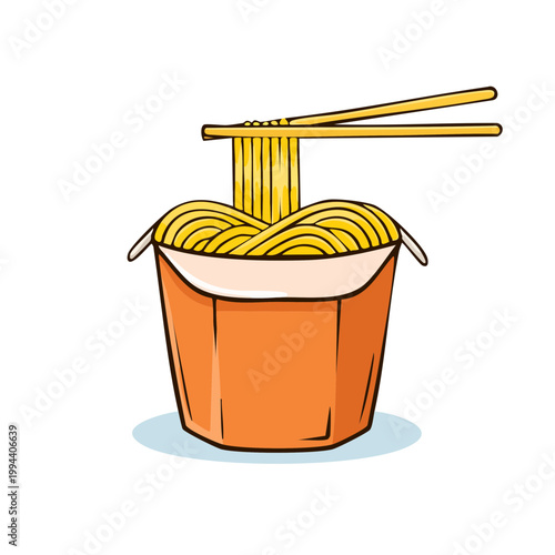 Chopsticks Lifting Delicious Noodles from an Open Takeout Container