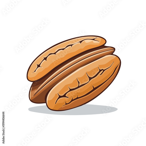 Detailed Illustration of a Single Pecan Nut with a Realistic Texture