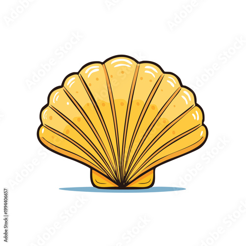 Stylized Illustration of a Golden Scallop Seashell with Shadow Detail