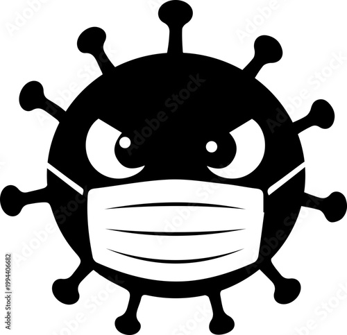 Black Virus Emoji Icons with Funny and Angry Expressions Silhouette Microbe Characters