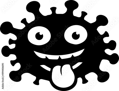 Black Virus Emoji Icons with Funny and Angry Expressions Silhouette Microbe Characters