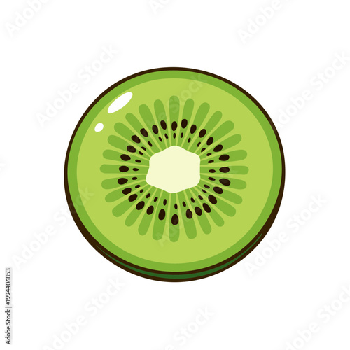 Vibrant Green Kiwi Slice with Black Seeds Isolated on White Background