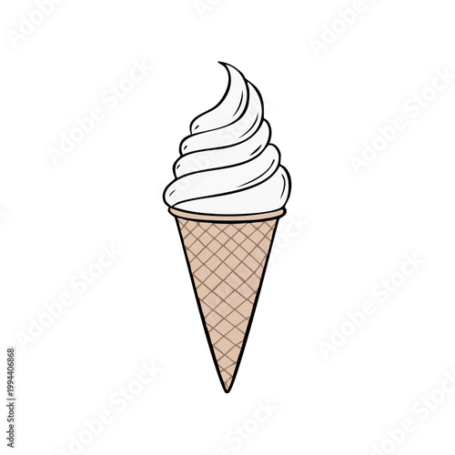 Hand-drawn soft serve ice cream cone illustration in a waffle cone with a simple design.