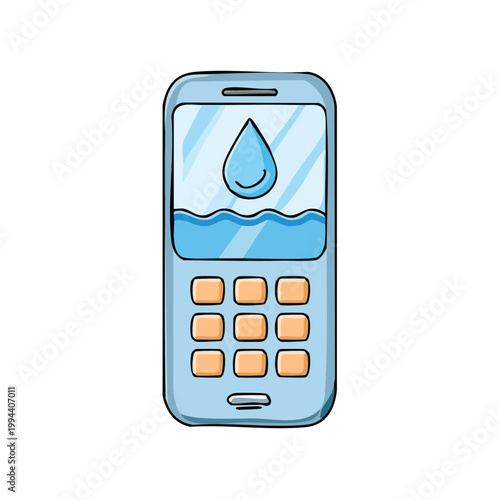 Light blue smartphone displaying a water droplet icon and blue waves on screen