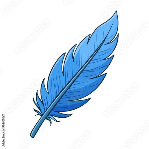 Vibrant Blue Feather Illustration Floating Gracefully Isolated