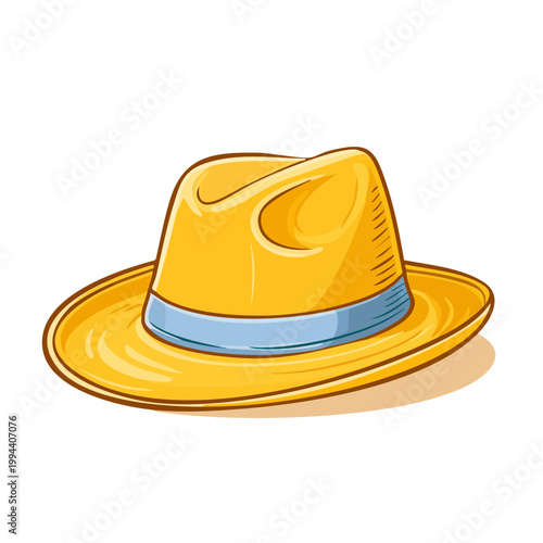 Stylish Yellow Fedora Hat with Blue Band Vibrant Retro Accessory