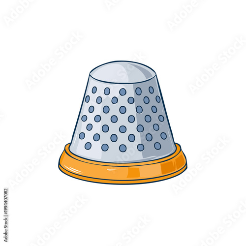 Silver sewing thimble with orange rim detail for hand protection during crafting