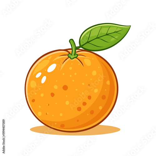 Vibrant cartoon orange fruit with a green leaf and stem a healthy citrus illustration
