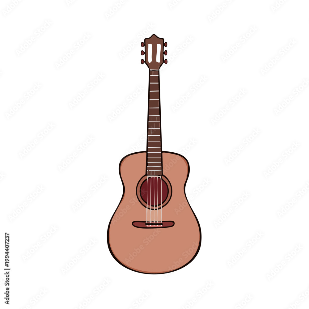 Obraz premium Acoustic guitar with six strings and wooden body for music creation