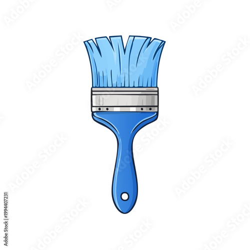 Bright blue paintbrush with silver ferrule and white bristles illustration