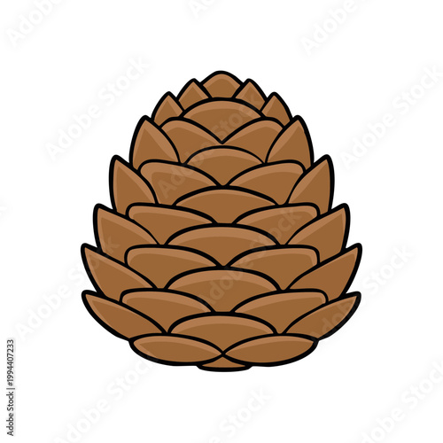 Brown Pine Cone with Overlapping Scales Detailed Illustration