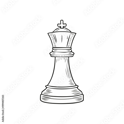 Isolated Hand Drawn Sketch of a Chess King Piece on White Background Vintage Style Illustration