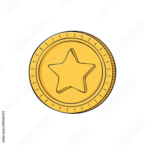 Golden Star Coin Award Symbol Illustration for Achievements and Recognition
